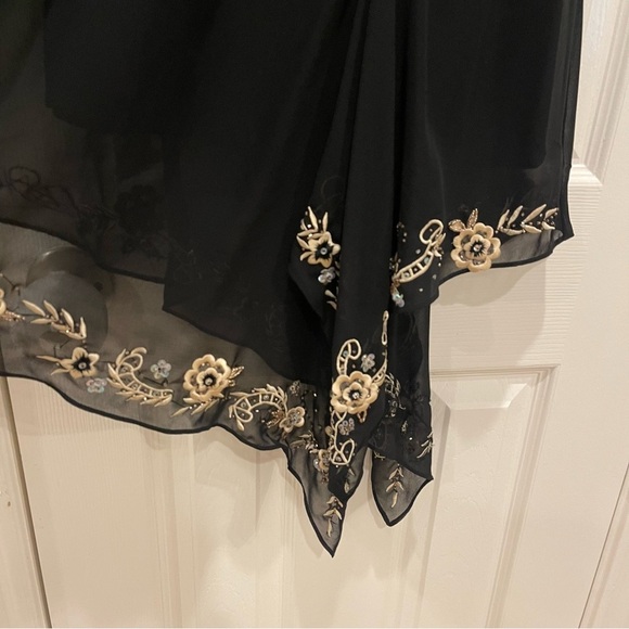 Vintage R&M Richards Black Floral Handkerchief Hem Dress 14P Y2K Fairy Flapper - Picture 5 of 11